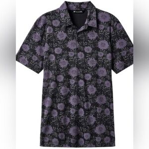 Travis Mathew Not Happening Golf Polo Shirt Mens S Black Purple Floral Print New